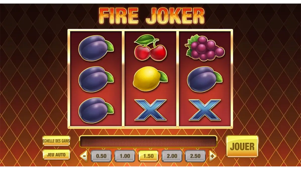 Gameplay van Fire Joker: retro 3x3 raster met klassieke symbolen en een vermenigvuldigingswiel tot x10.