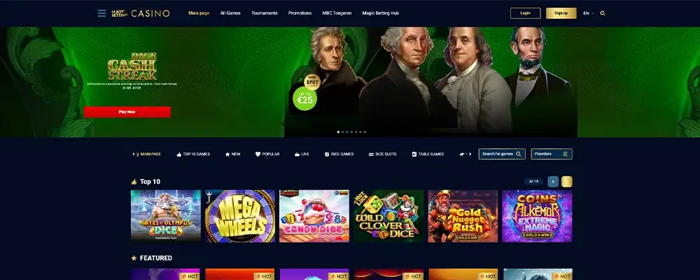 Interface de Magic Betting Casino