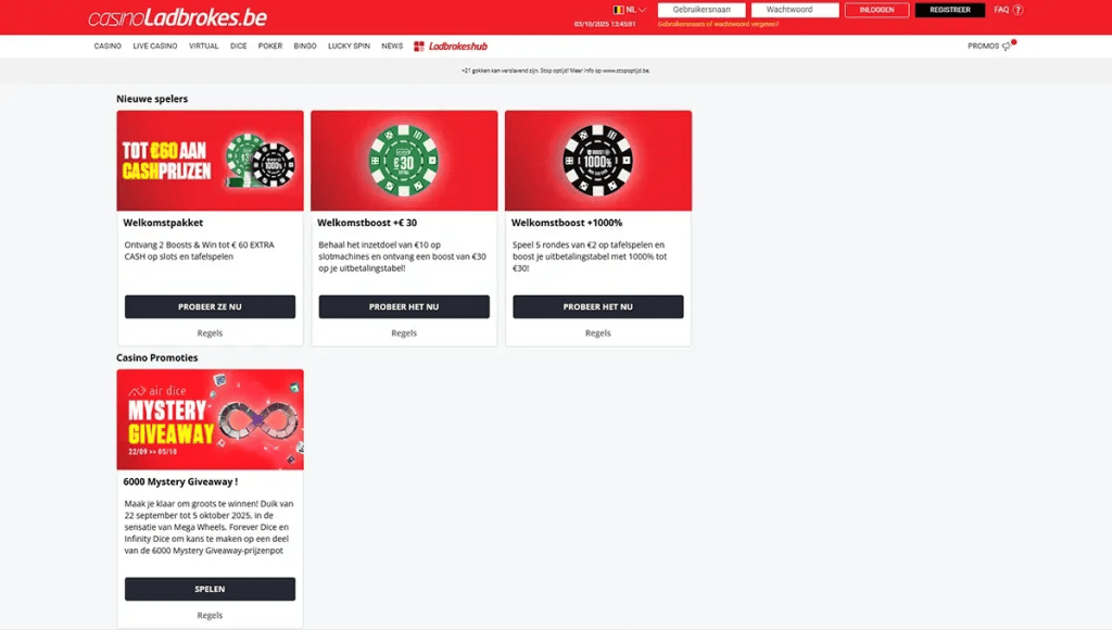 Promoties en exclusieve acties bij het Belgische online casino Ladbrokes, met wekelijkse challenges en boosttafels.
