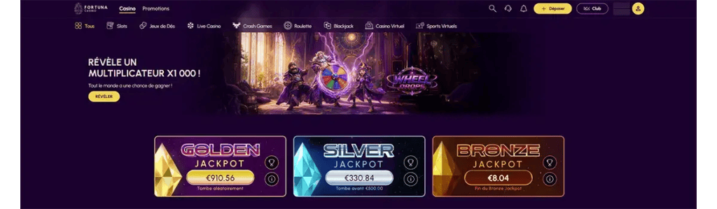 Jackpots Golden, Silver et Bronze de Fortuna Casino