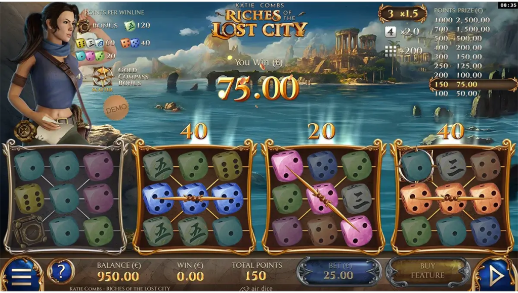 Gameplay van Katie Combs met de vier rasters om de dicestenen te plaatsen