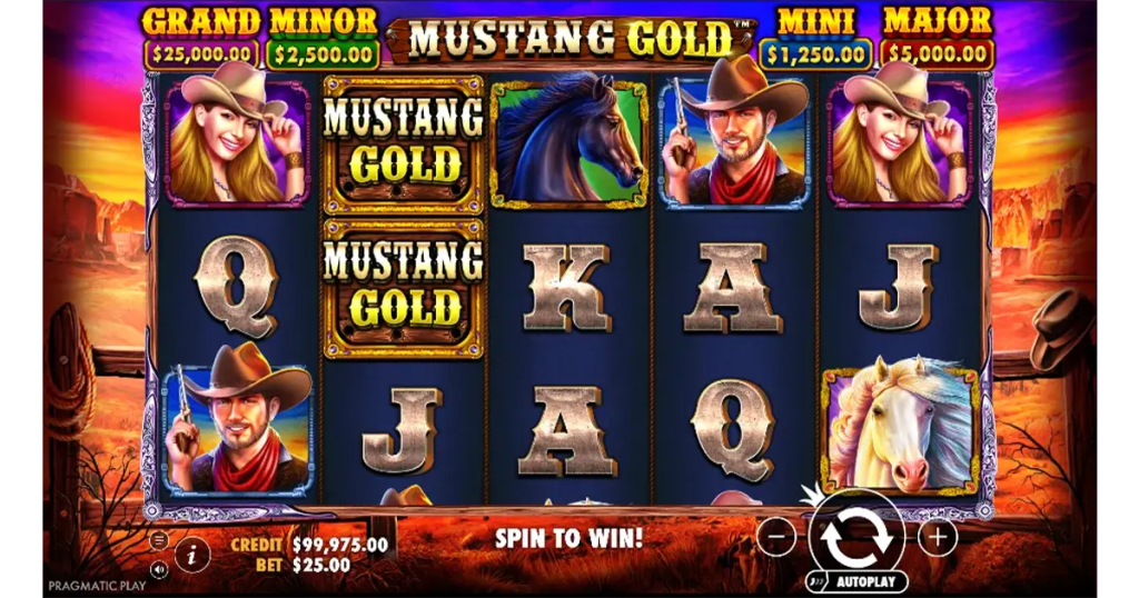 Gameplay de Mustang Gold, fers à cheval et symbole Collect.