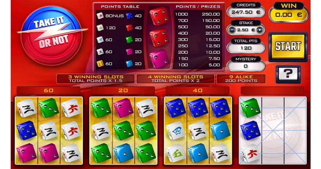Gameplay de Take It or Not de Gaming1, plateau à quatre grilles.