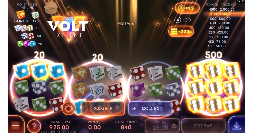 Gameplay de Volt Xtreme d'Air Dice, fonction Gamble Boost.